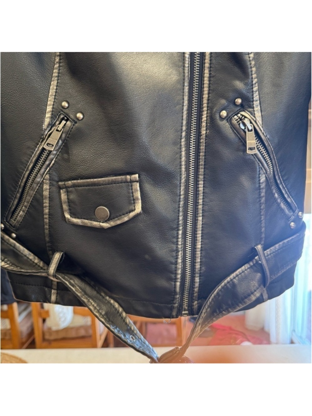 T Coalition Women Moto Jacket Black Faux Leather Studded - Picture 6 of 10